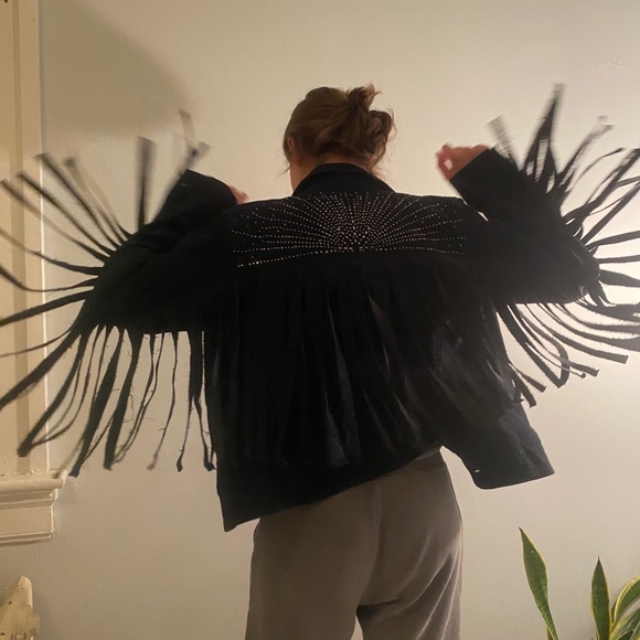 Up-cycled Vintage Jean Fringe Jacket - Picture 2 of 12